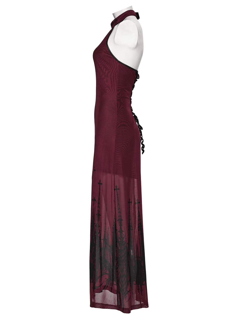 Female Mesh Gothic Halter Maxi Dress with Church Print Female Mesh Gothic Halter Maxi Dress with Church Print