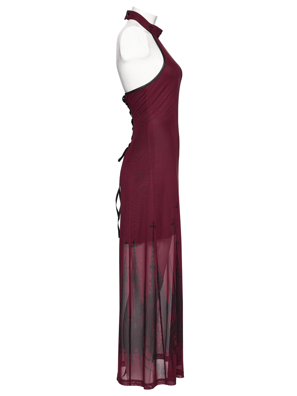 Female Mesh Gothic Halter Maxi Dress with Church Print