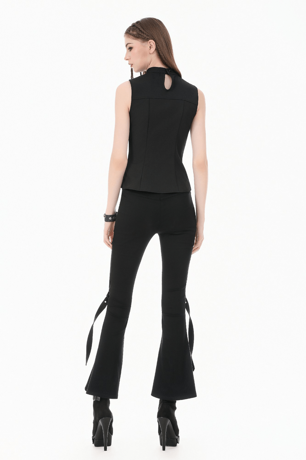 Female Mesh Lace-Up Sleeveless Top With Buckled Straps