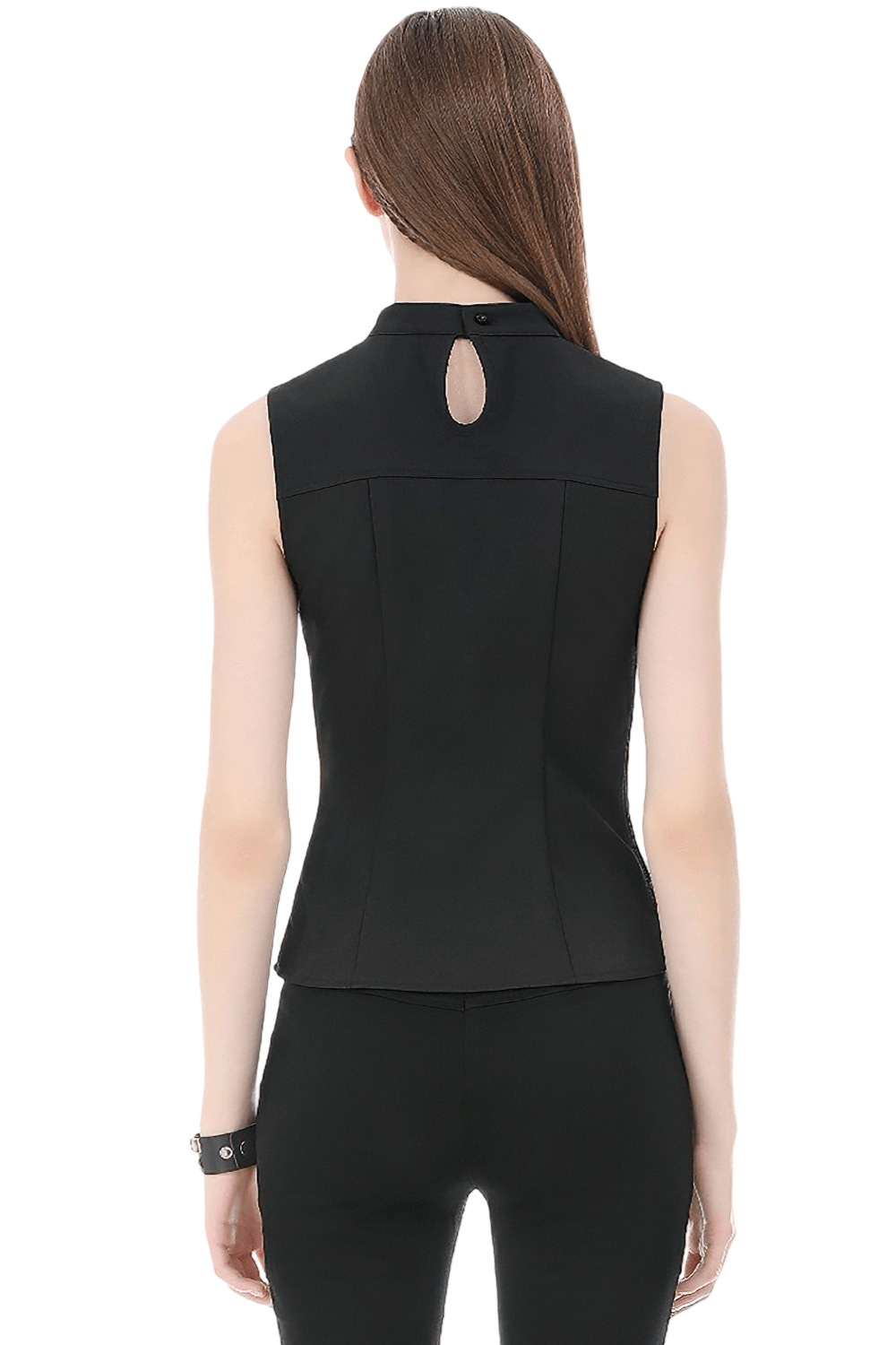 Female Mesh Lace-Up Sleeveless Top With Buckled Straps