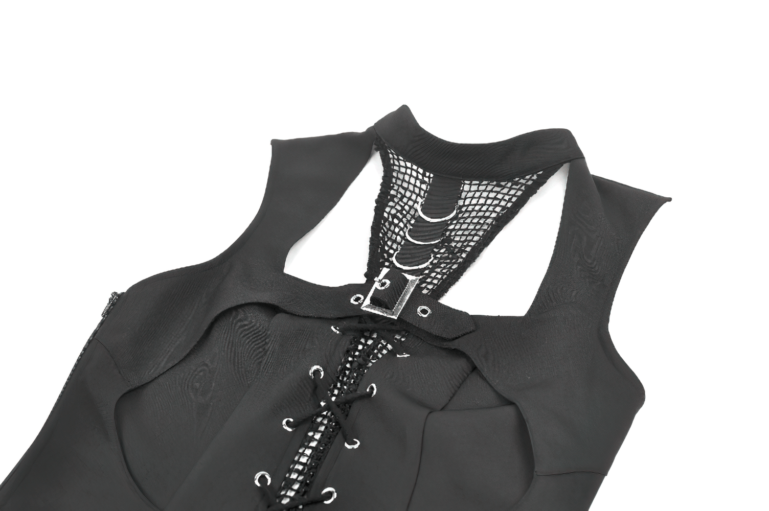 Female Mesh Lace-Up Sleeveless Top With Buckled Straps