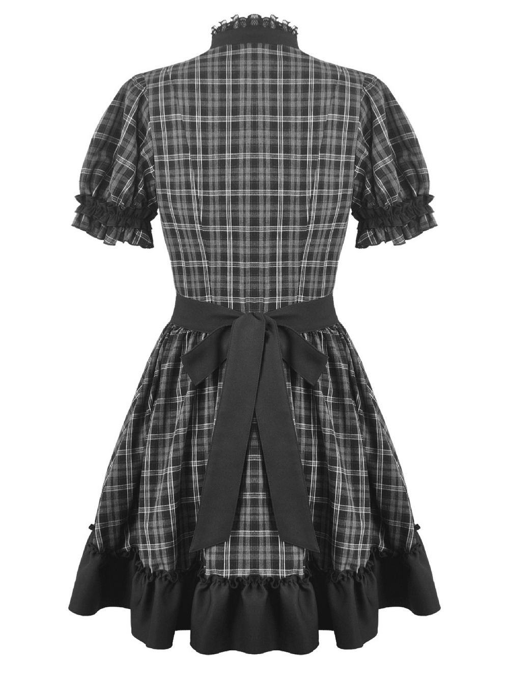 Female Plaid Lolita Dress with Lace Ruffle Trim and Bow