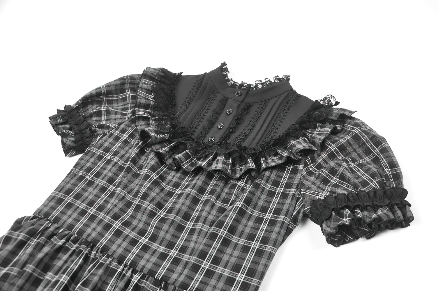 Female Plaid Lolita Dress with Lace Ruffle Trim and Bow