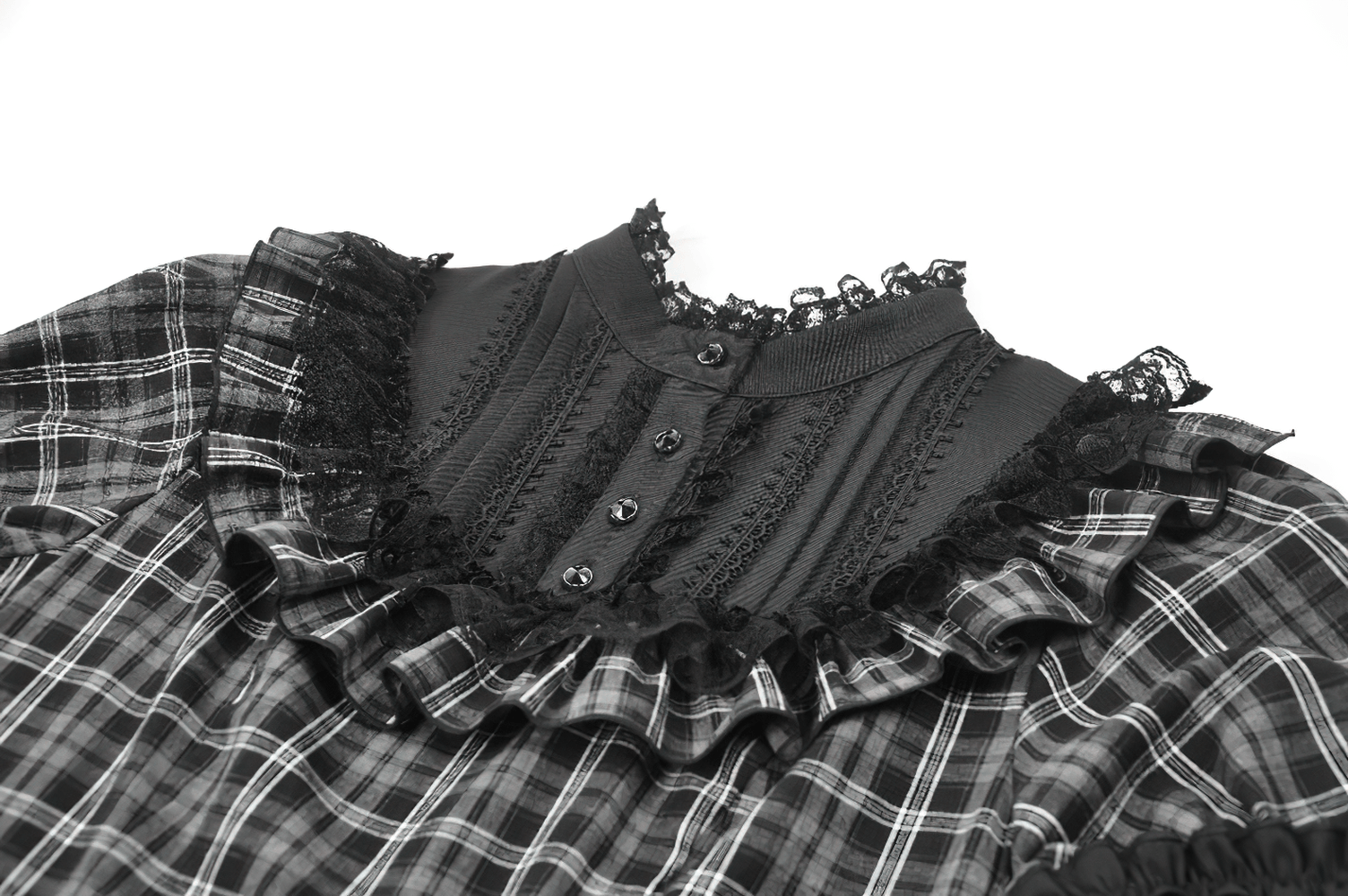 Female Plaid Lolita Dress with Lace Ruffle Trim and Bow