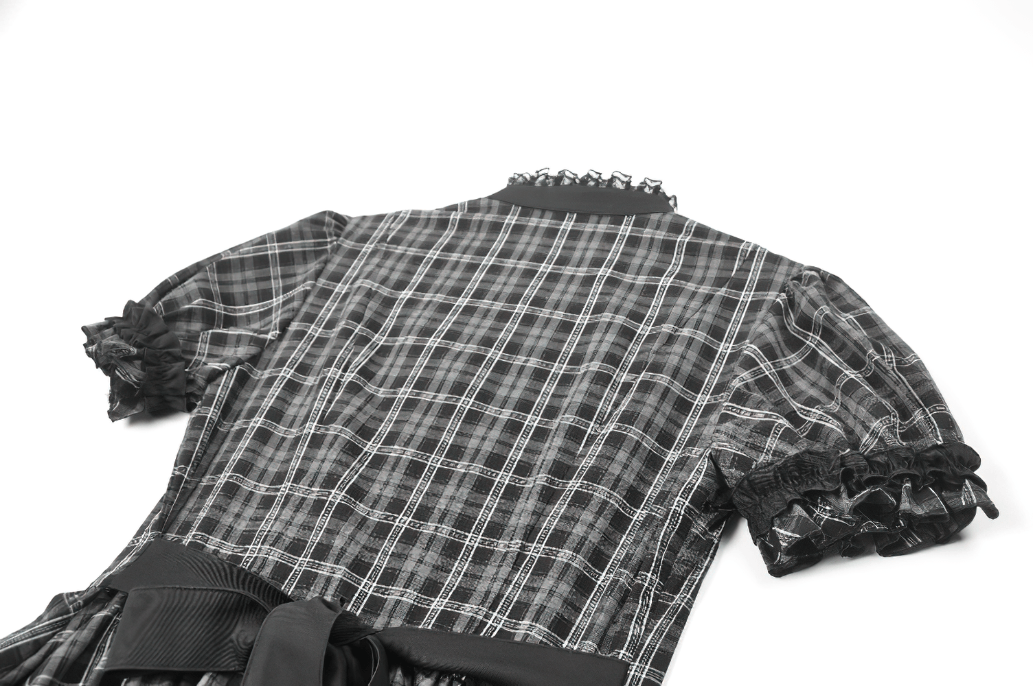 Female Plaid Lolita Dress with Lace Ruffle Trim and Bow