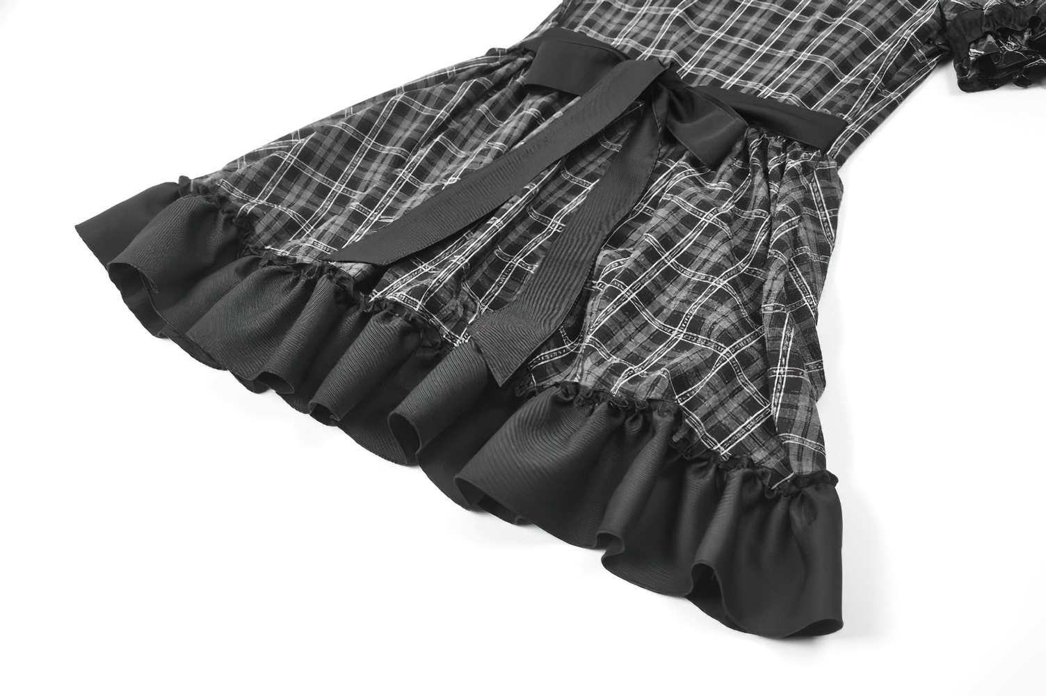 Female Plaid Lolita Dress with Lace Ruffle Trim and Bow