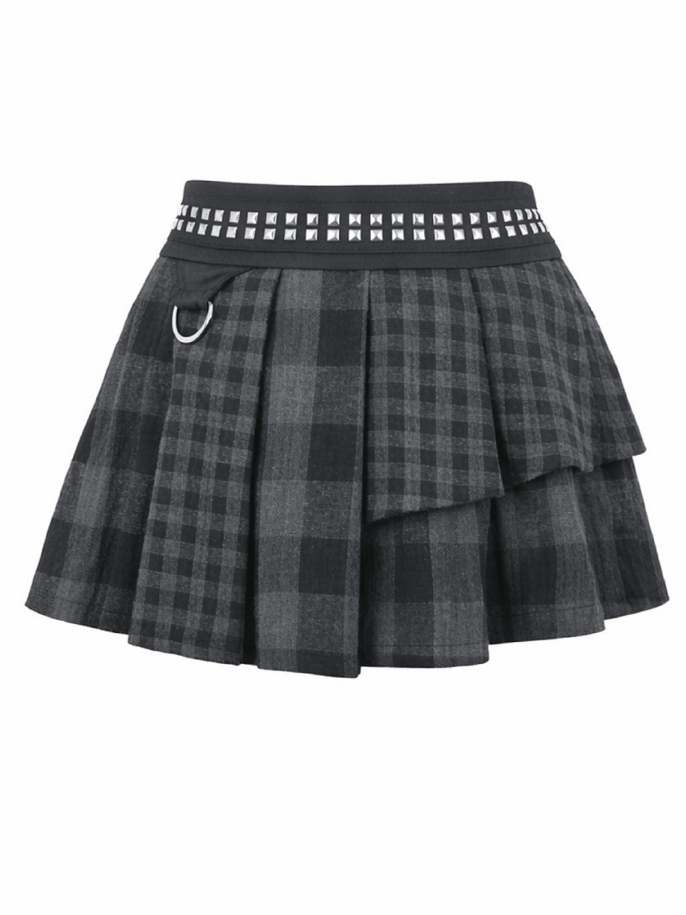 Female Plaid Pleated Mini Skirt with Studded Waist