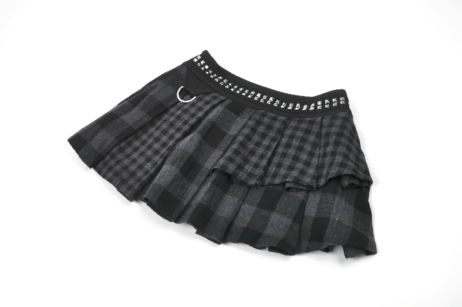 Female Plaid Pleated Mini Skirt with Studded Waist