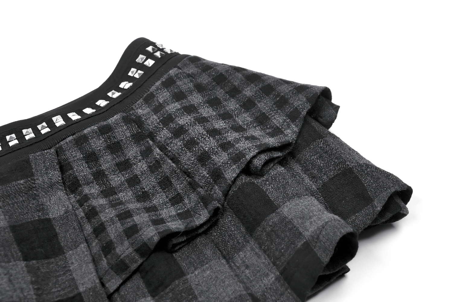 Female Plaid Pleated Mini Skirt with Studded Waist