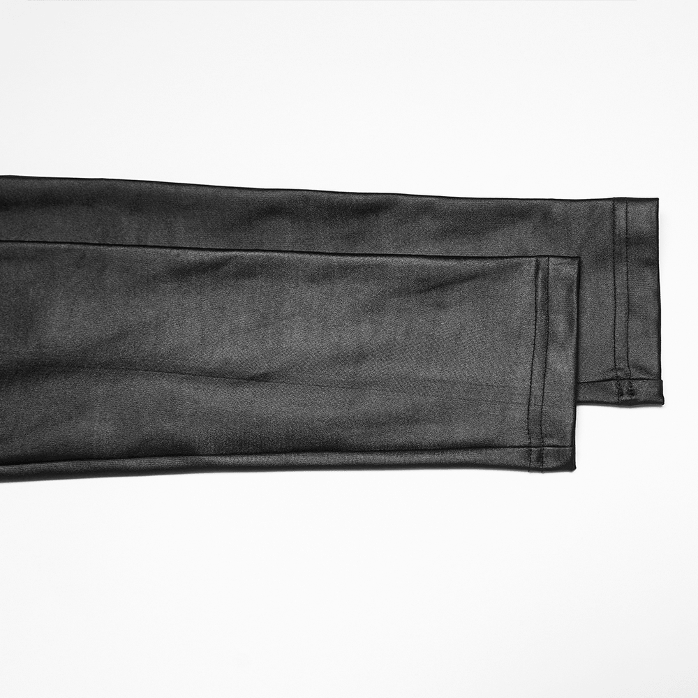 Alt Tag: Female Punk Mesh Cutout Leggings with Zip Details black mesh leg close-up, sleek gothic punk moto panel with zipper accent