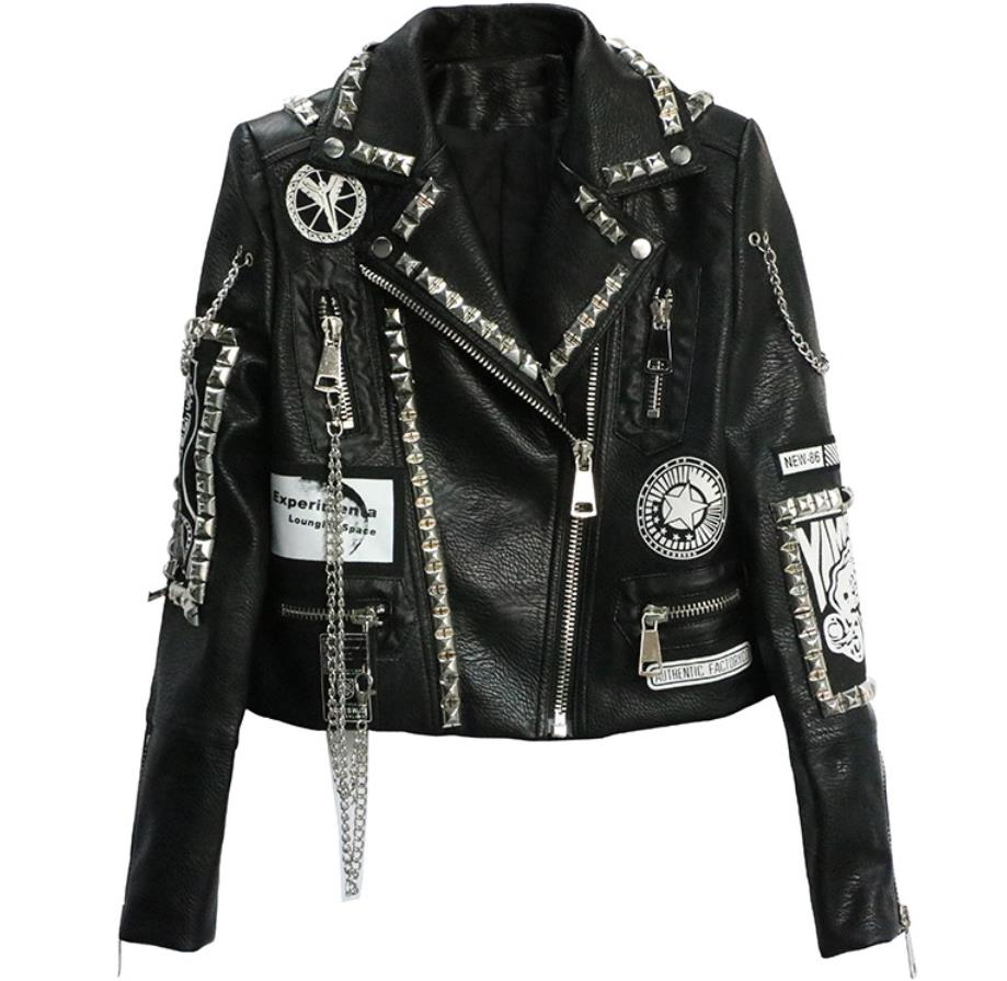 Female Soft Pu Leather Jacket with Rivets Beading / Cropped Outerwear for Women - HARD'N'HEAVY