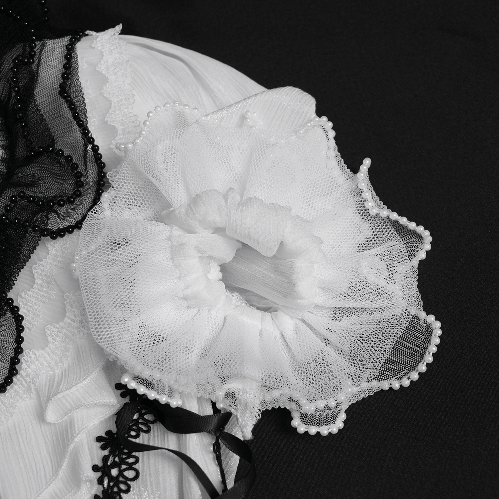 Female Victorian Blouse with Black Lace-Up Corset Back close-up of lace and ruffle details