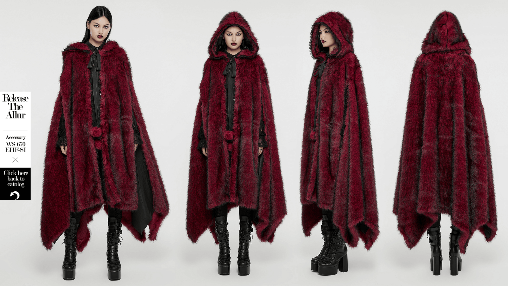 Female Warm Faux Fur Hooded Cloak with Asymmetric Hem