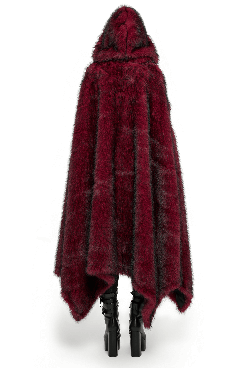 Female Warm Faux Fur Hooded Cloak with Asymmetric Hem