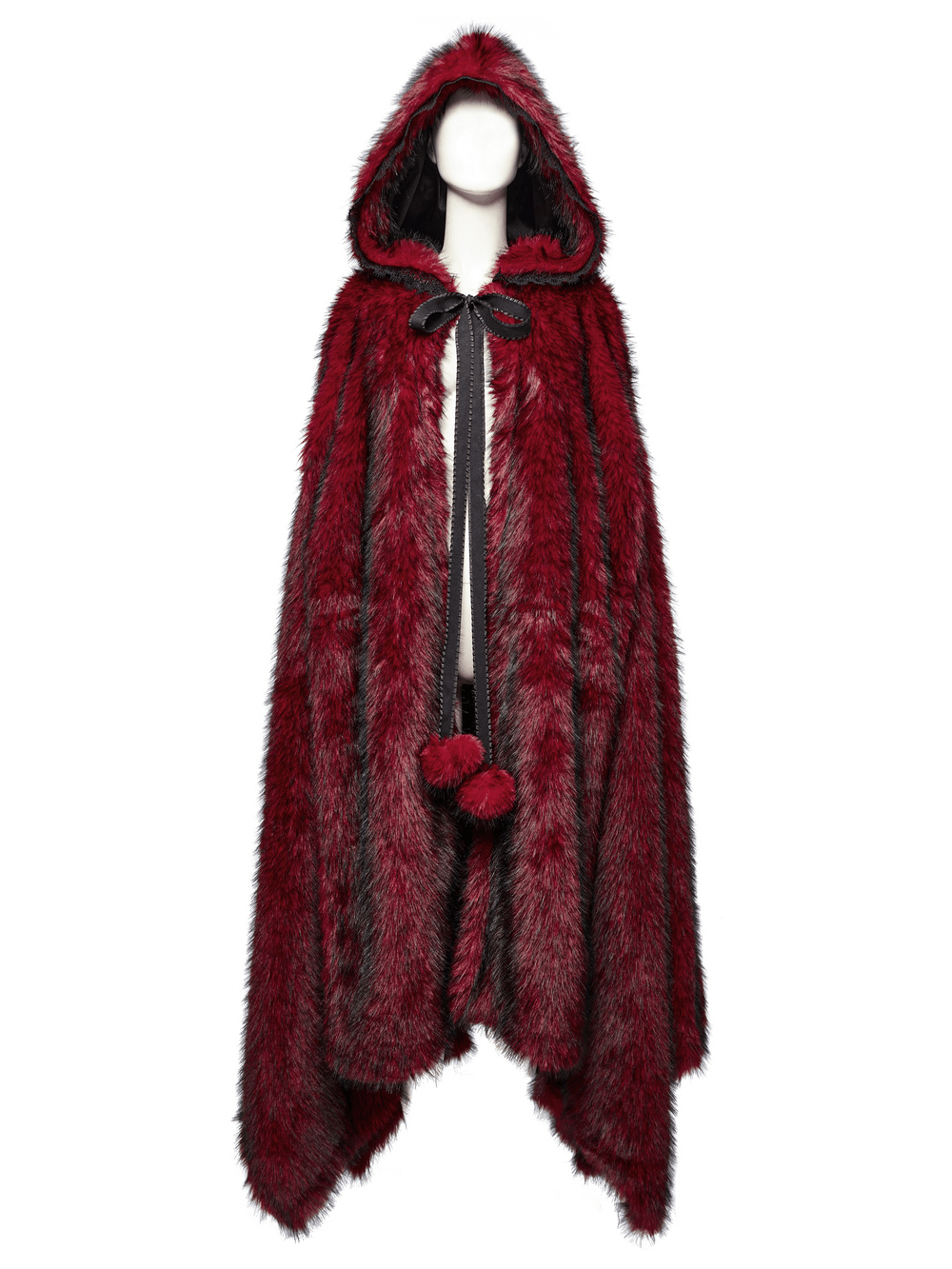 Female Warm Faux Fur Hooded Cloak with Asymmetric Hem