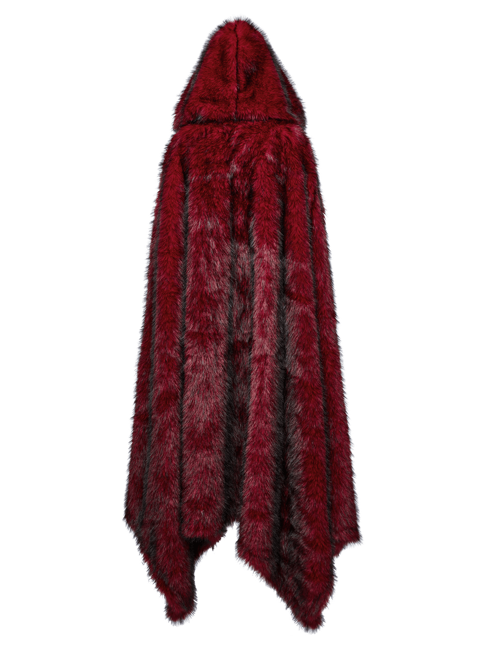 Female Warm Faux Fur Hooded Cloak with Asymmetric Hem