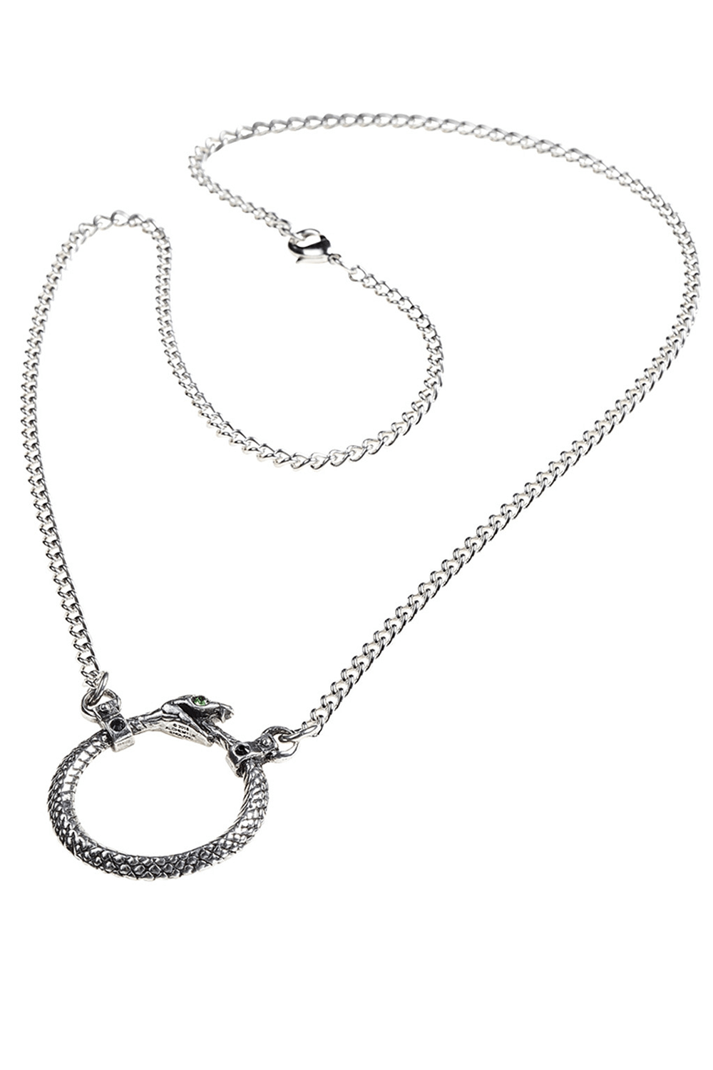 Fine serpent ouroboros necklace in silver with chain, featuring mystical design and symbolism of eternity.