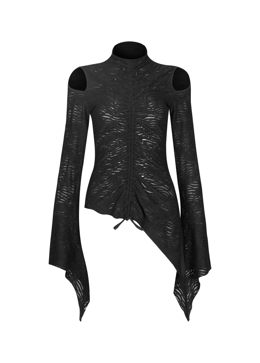 Fitted Gothic Drawstring Textured Long Sleeves Top - HARD'N'HEAVY