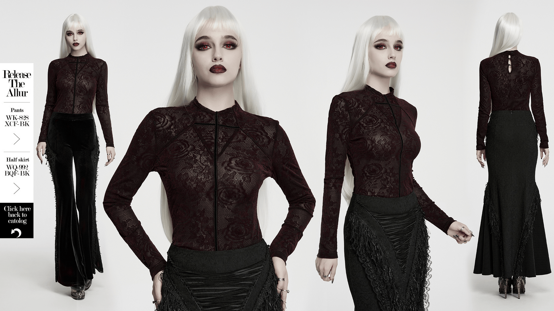 Fitted Gothic Rose Mesh Top with High Neck Detail