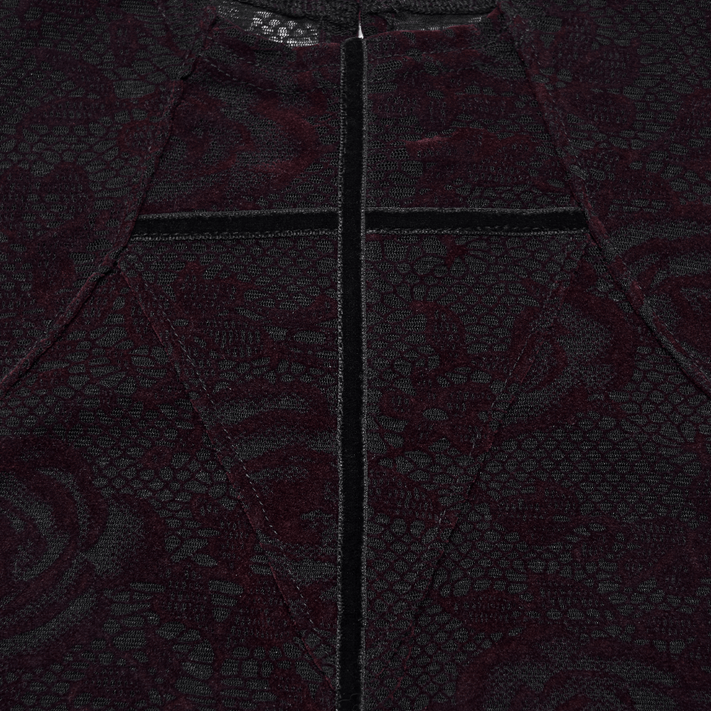 Fitted Gothic Rose Mesh Top with High Neck Detail