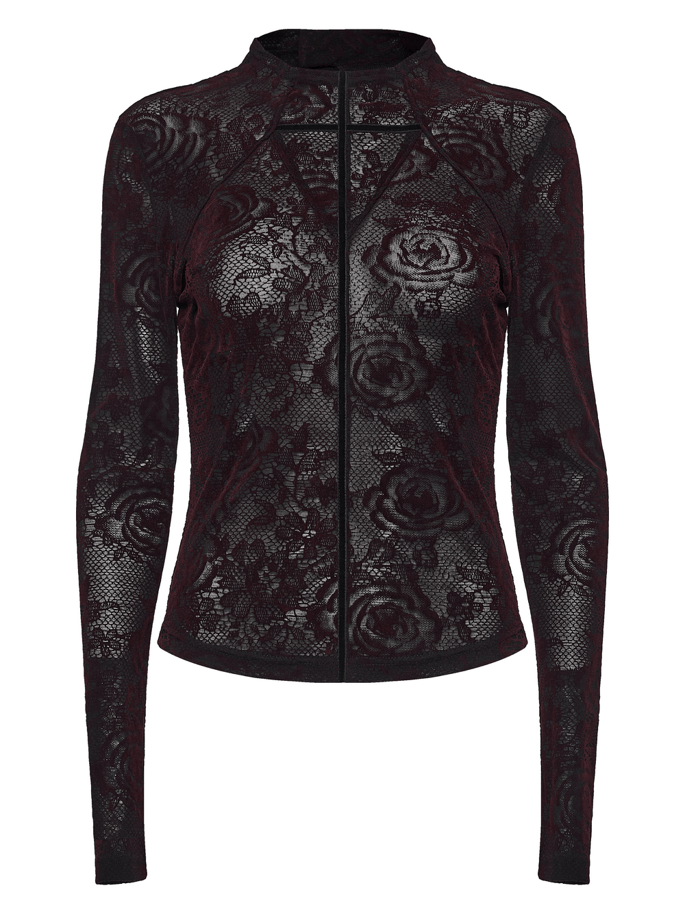 Fitted Gothic Rose Mesh Top with High Neck Detail