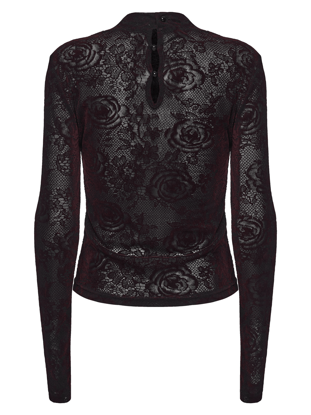 Fitted Gothic Rose Mesh Top with High Neck Detail