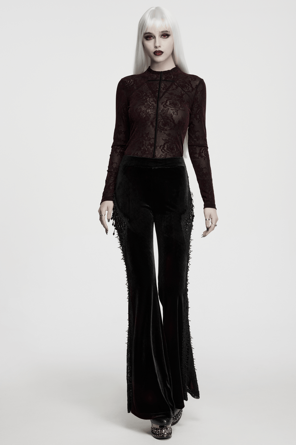 Fitted Gothic Rose Mesh Top with High Neck Detail