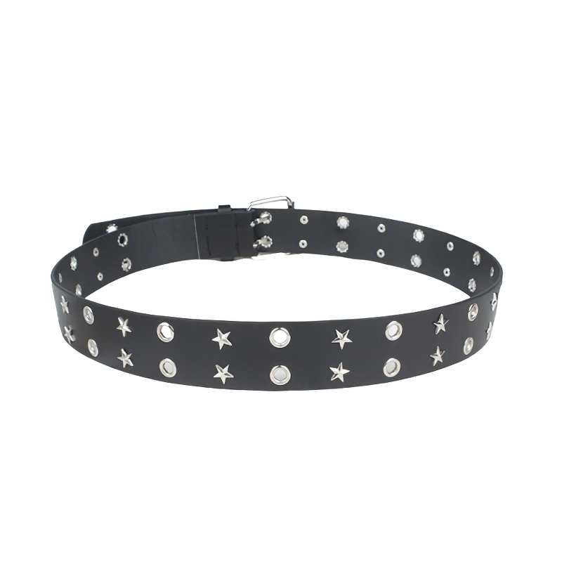 Five-Pointed Star Rivets Belt With Double Pin / Punk Rock Style Jeans Belt - HARD'N'HEAVY