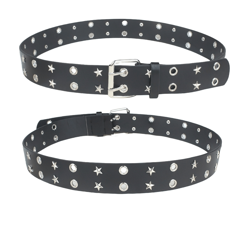Five-Pointed Star Rivets Belt With Double Pin / Punk Rock Style Jeans Belt - HARD'N'HEAVY