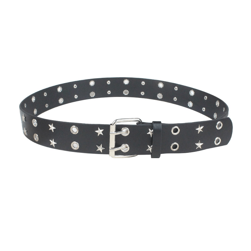 Five-Pointed Star Rivets Belt With Double Pin / Punk Rock Style Jeans Belt - HARD'N'HEAVY