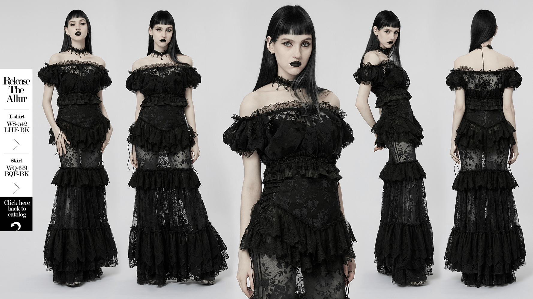 Flocked Mesh Gothic Crop Top with Lace and Bubble Sleeves - HARD'N'HEAVY