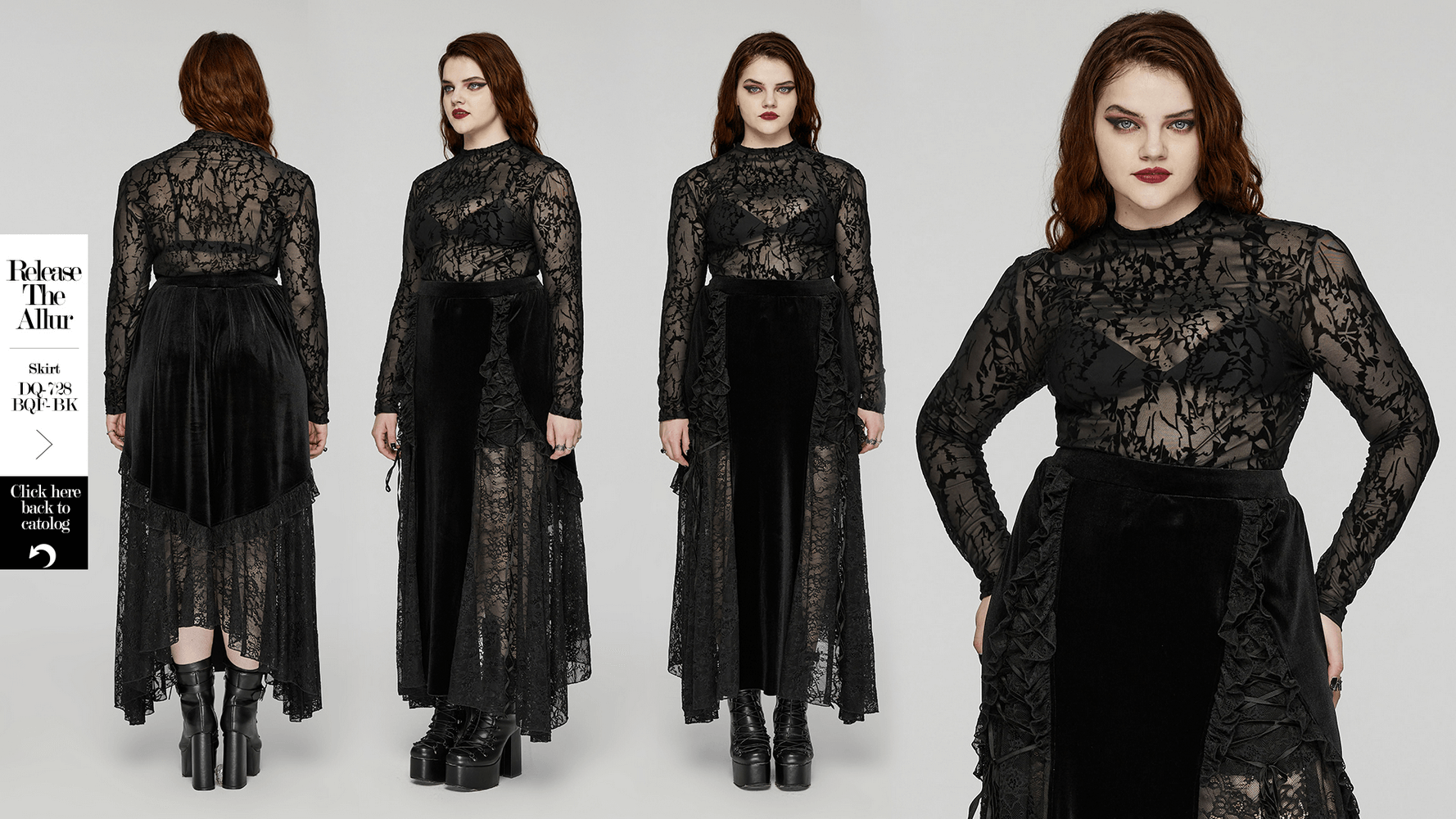 Elegant black floral mesh top with long sleeves, perfect for a chic gothic style.