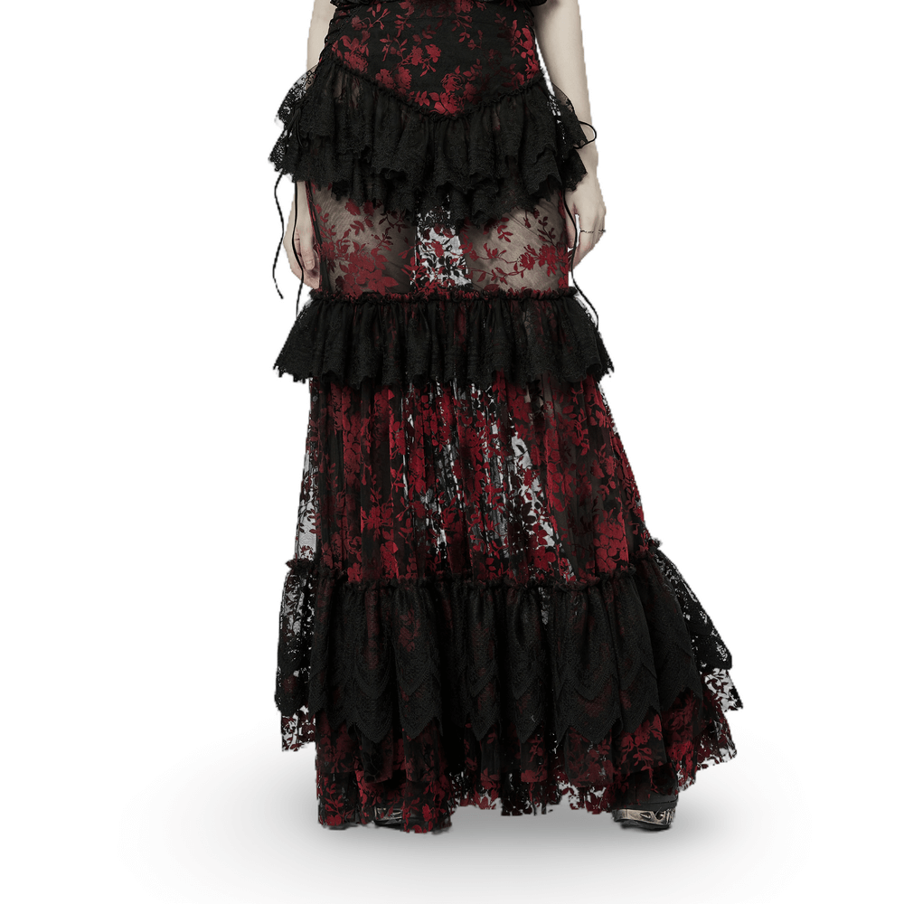 Floral Gothic Layered Lace Fishtail Skirt for Women - HARD'N'HEAVY