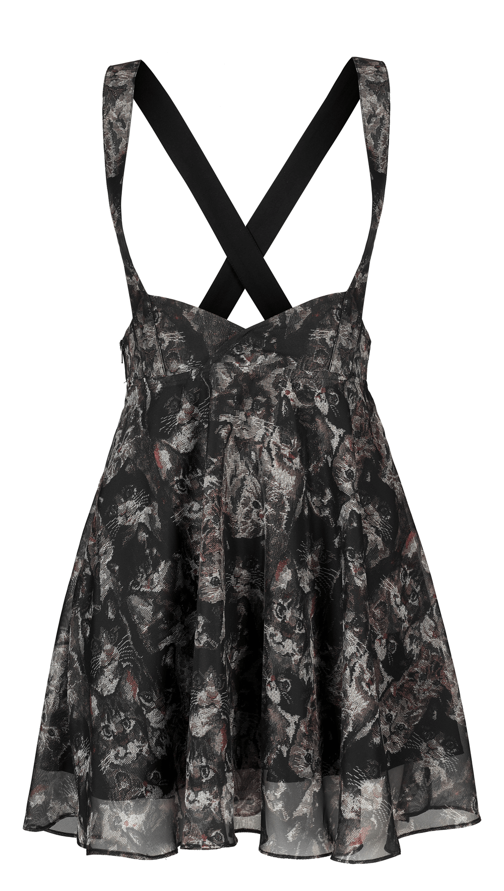 Floral Print Cross-Back A-line Skirt with Cat-Ear Detail