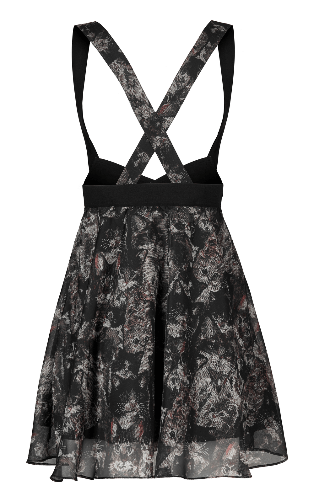 Floral Print Cross-Back A-line Skirt with Cat-Ear Detail