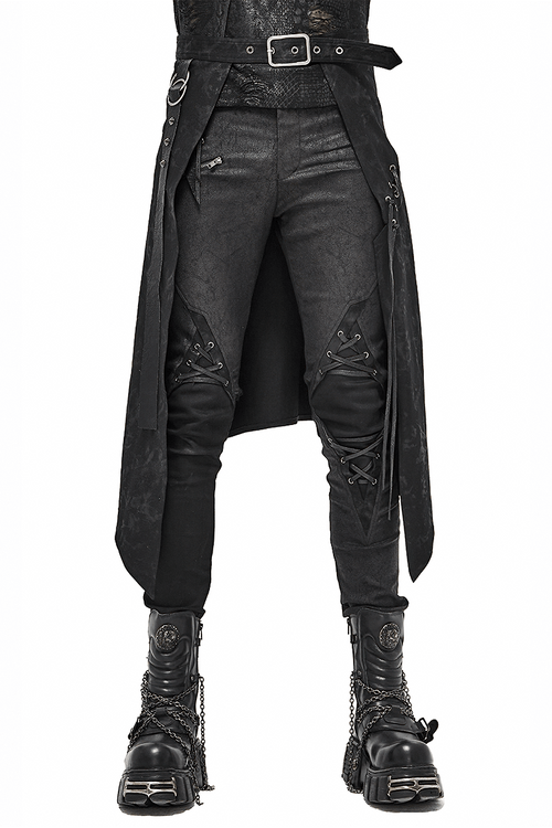 Herren-Kilts mit Blumendruck und dekorativer Schnürung / langer Steampunk-Männerrock mit Gürtel