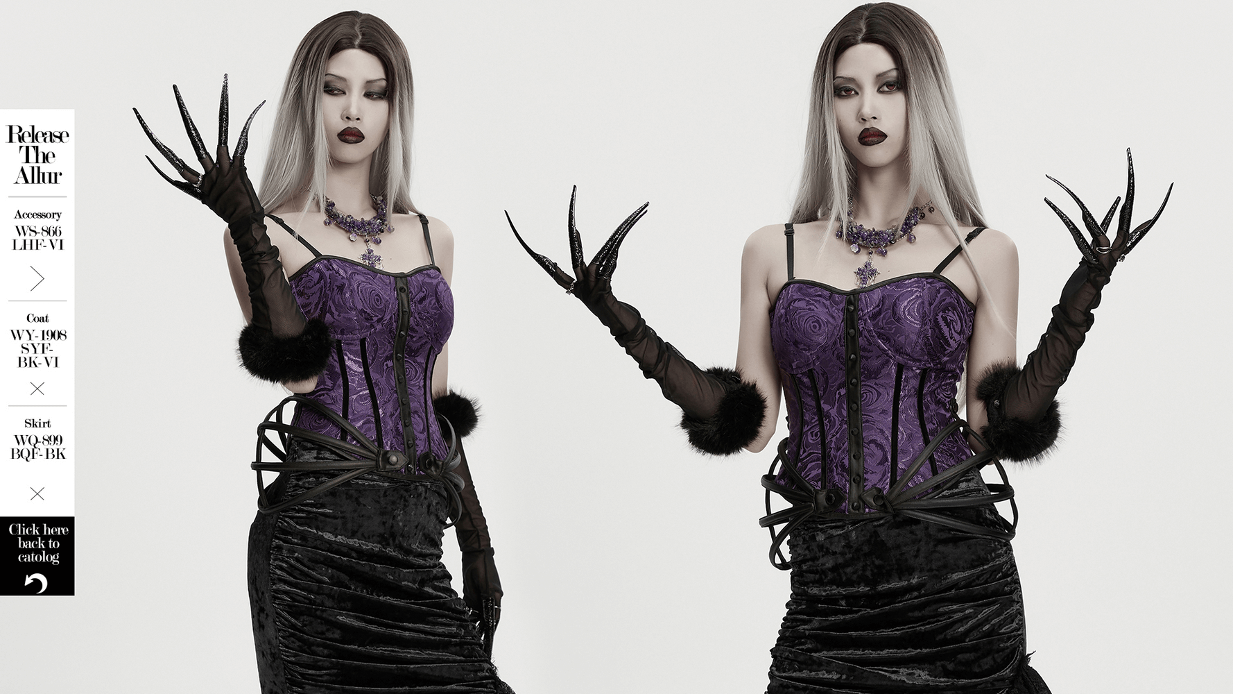 Fluffy Goth Gloves with Dark Demon Finger Tips and Cuffs showcased in a gothic fashion look. Perfect for alternative style.