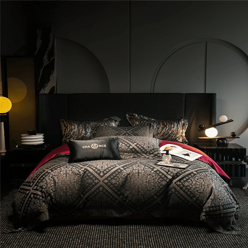 Ensemble de lit en coton quatre pièces avec drap-housse et taies d'oreiller