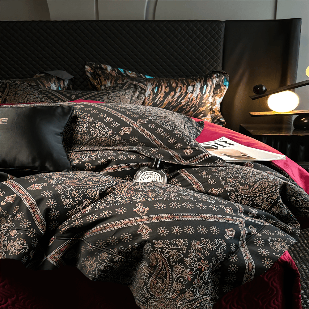 Ensemble de lit en coton quatre pièces avec drap-housse et taies d'oreiller