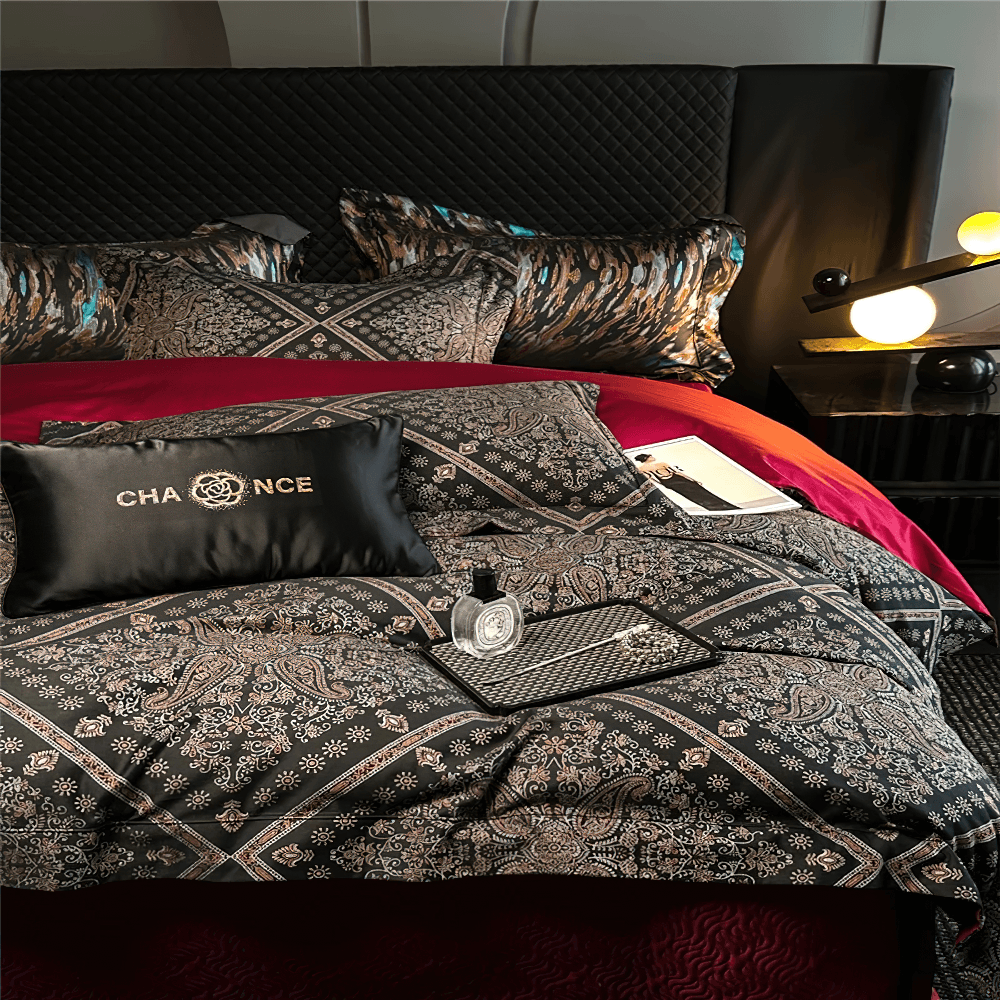 Ensemble de lit en coton quatre pièces avec drap-housse et taies d'oreiller