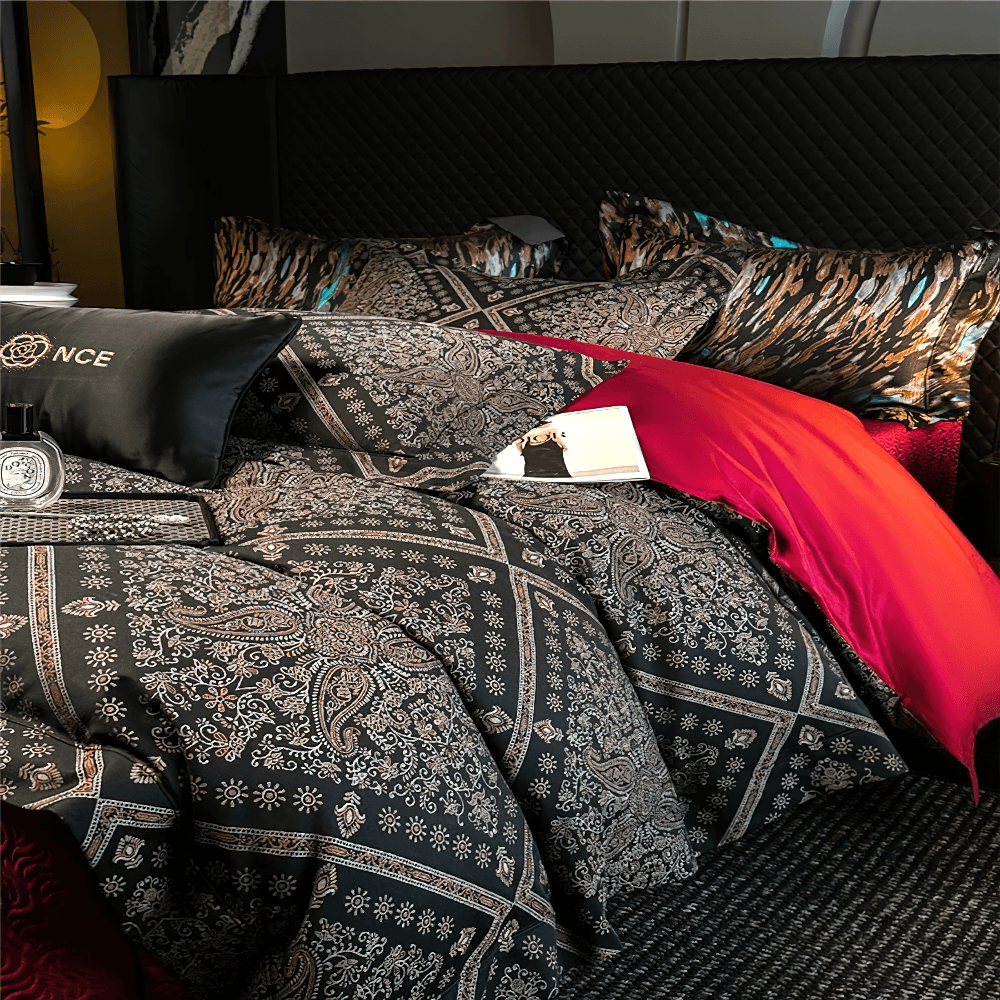 Ensemble de lit en coton quatre pièces avec drap-housse et taies d'oreiller