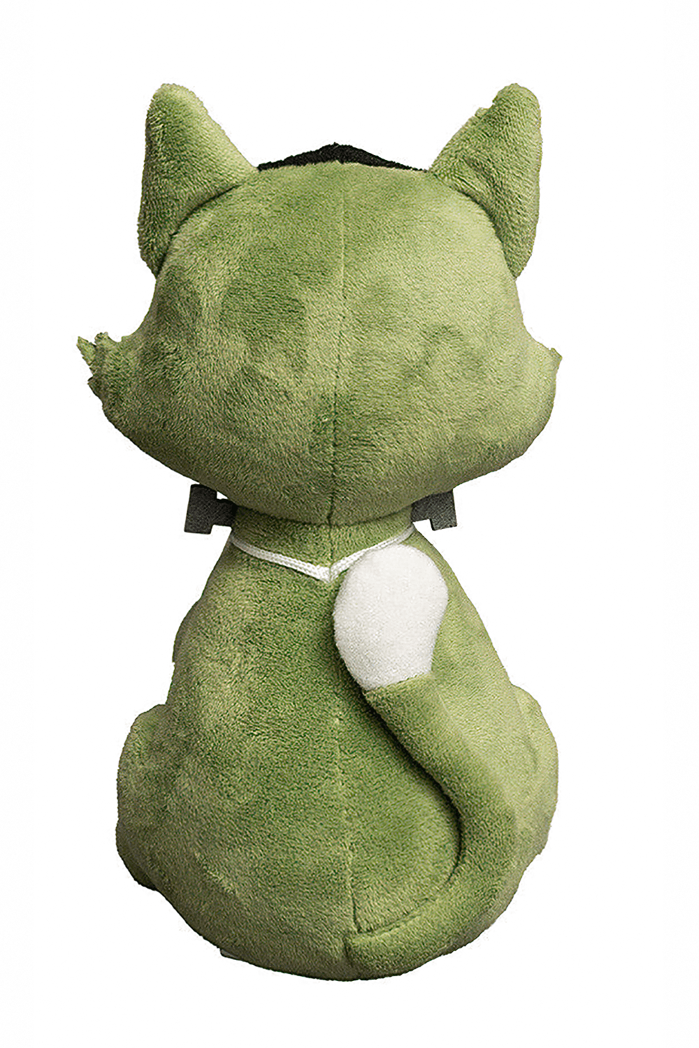 Frankenstein Cat Stuffed Toy Halloween Night Guardian showing the back view of the plush with curled tail and green fur.