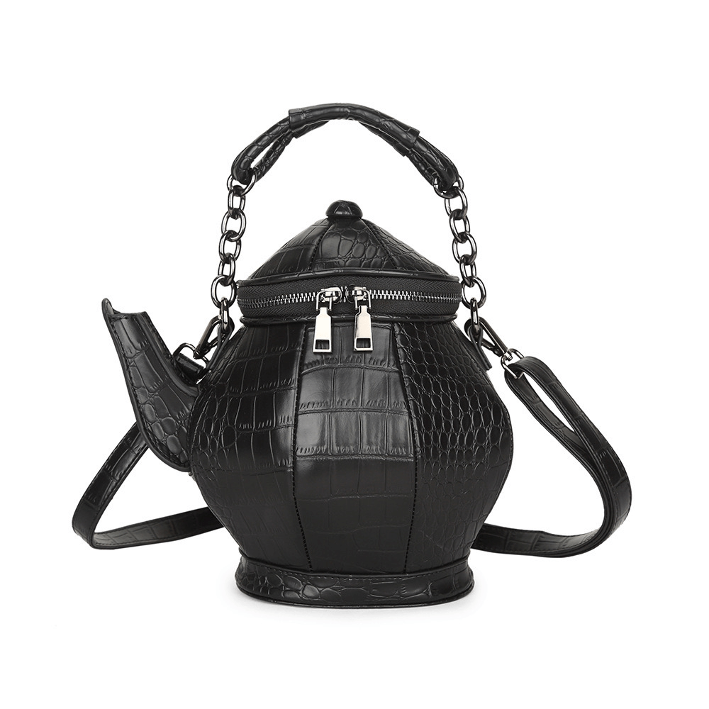 Funny Teapot Shaped Women's Handbag / Stone Pattern Bag / Single Shoulder Black Messenger Bag - HARD'N'HEAVY