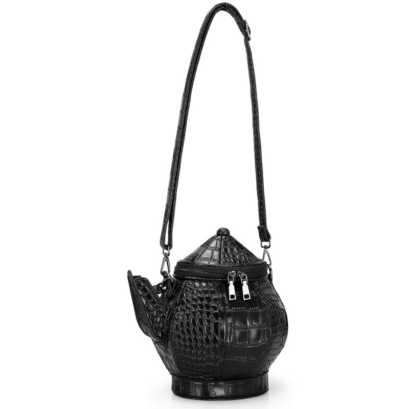 Funny Teapot Shaped Women's Handbag / Stone Pattern Bag / Single Shoulder Black Messenger Bag - HARD'N'HEAVY