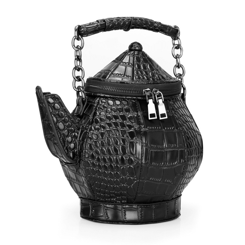 Funny Teapot Shaped Women's Handbag / Stone Pattern Bag / Single Shoulder Black Messenger Bag - HARD'N'HEAVY