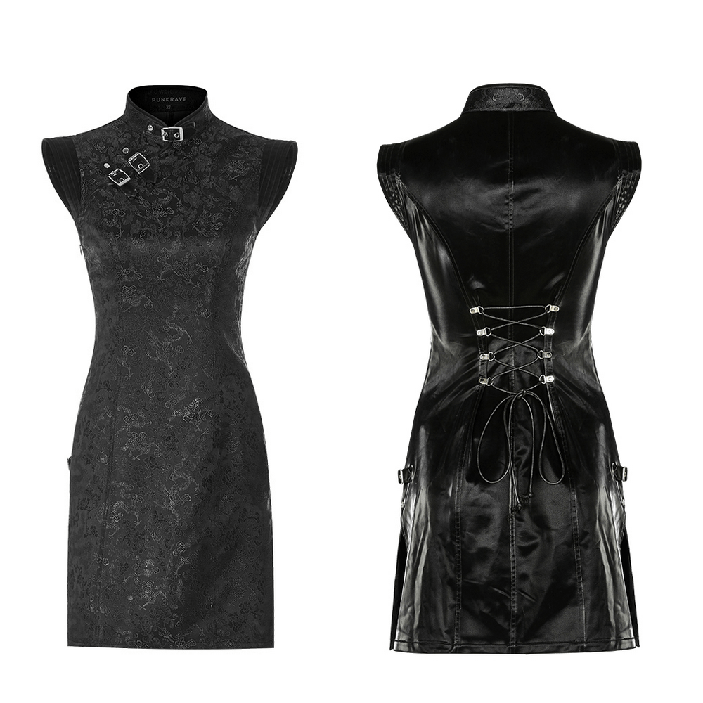 Futuristic Dragon Pattern Jacquard Mini Dress with edgy cyberpunk style and unique metal details.