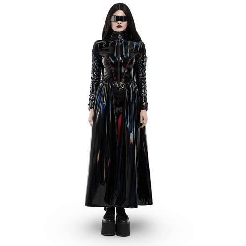 Futuristic High-Shine Laser-Cut Long Coat for Women