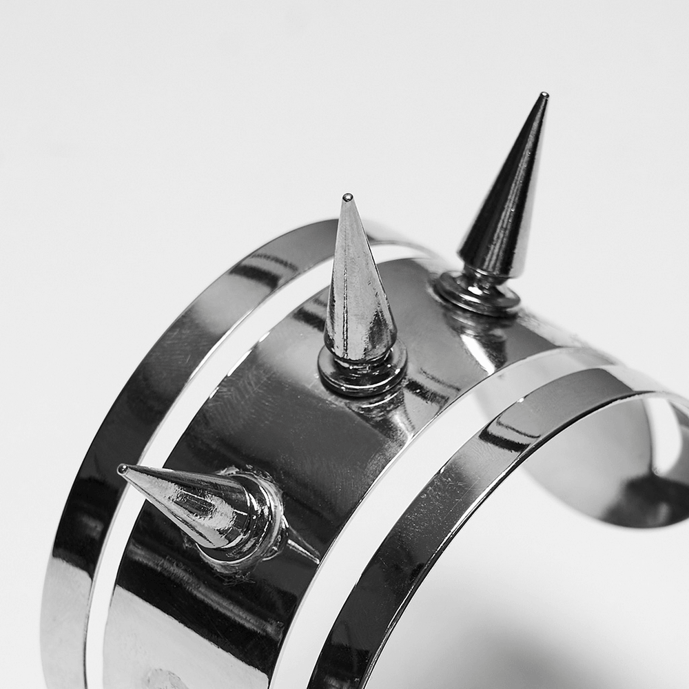 Futuristic Punk Spiked Arm Cuff with Mirror Finish showcasing metallic spikes and a sleek design.