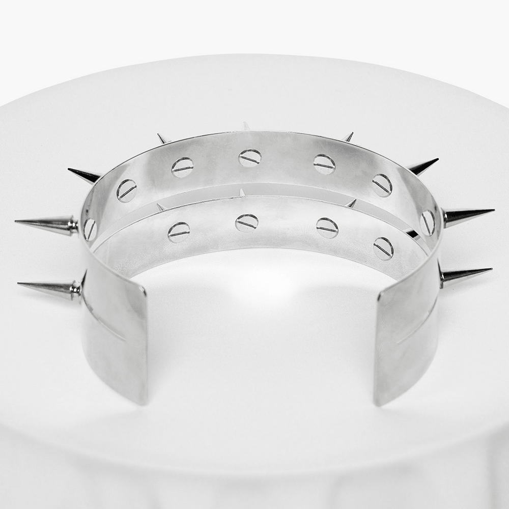 Futuristic Punk Studded Choker with Metal Spikes featuring sharp 3D metal spikes and a sleek mirror finish.