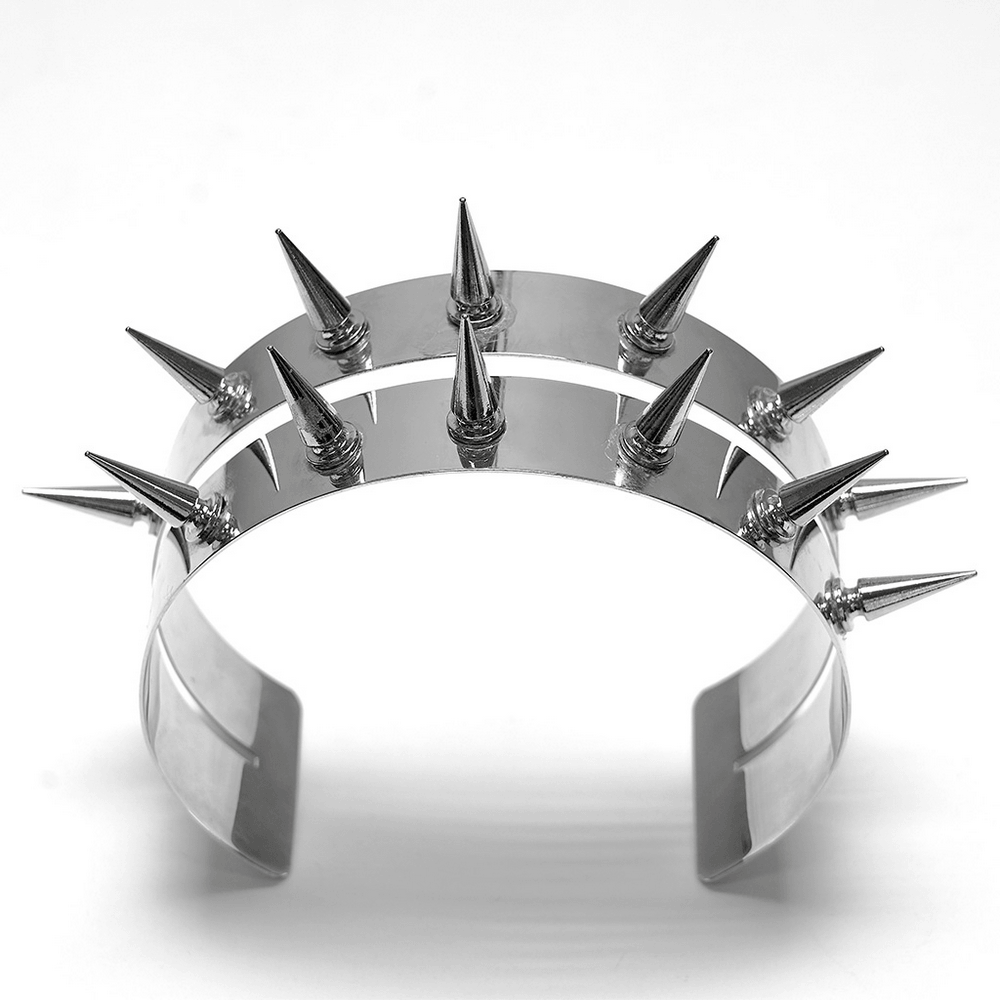 Futuristic Punk Studded Choker with Metal Spikes featuring sharp mirror-finish spikes in silver.